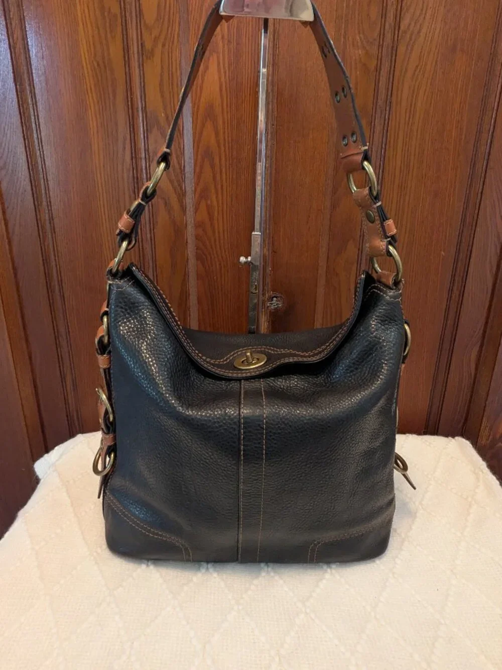 Coach Vintage Shoulder Bag dark brown/Saddle Tan Leather Turn lock 10960